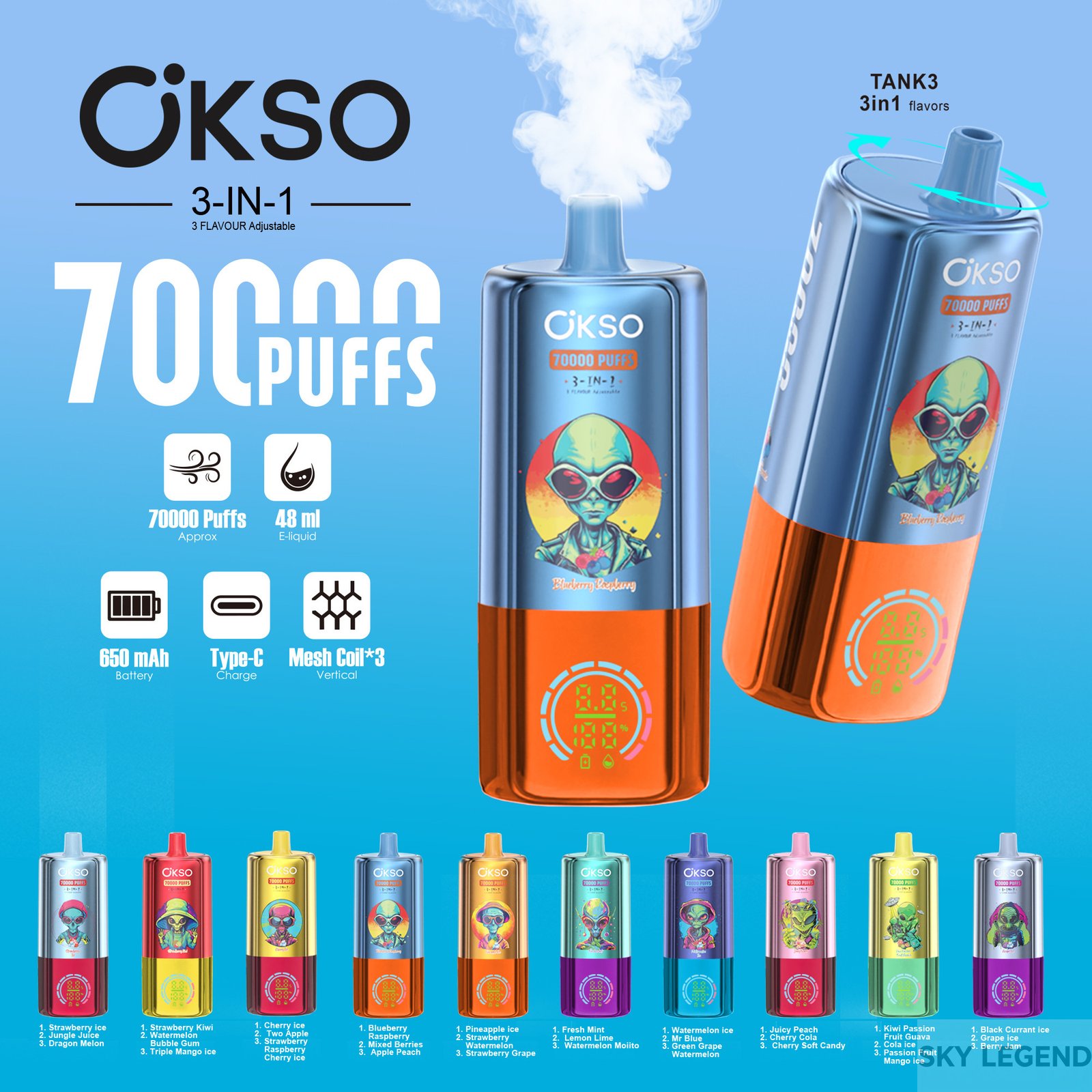 OKSO-3IN1-70000-PUFF wholesale disposable vapes with flavor switching and Switching flavors disposable vape