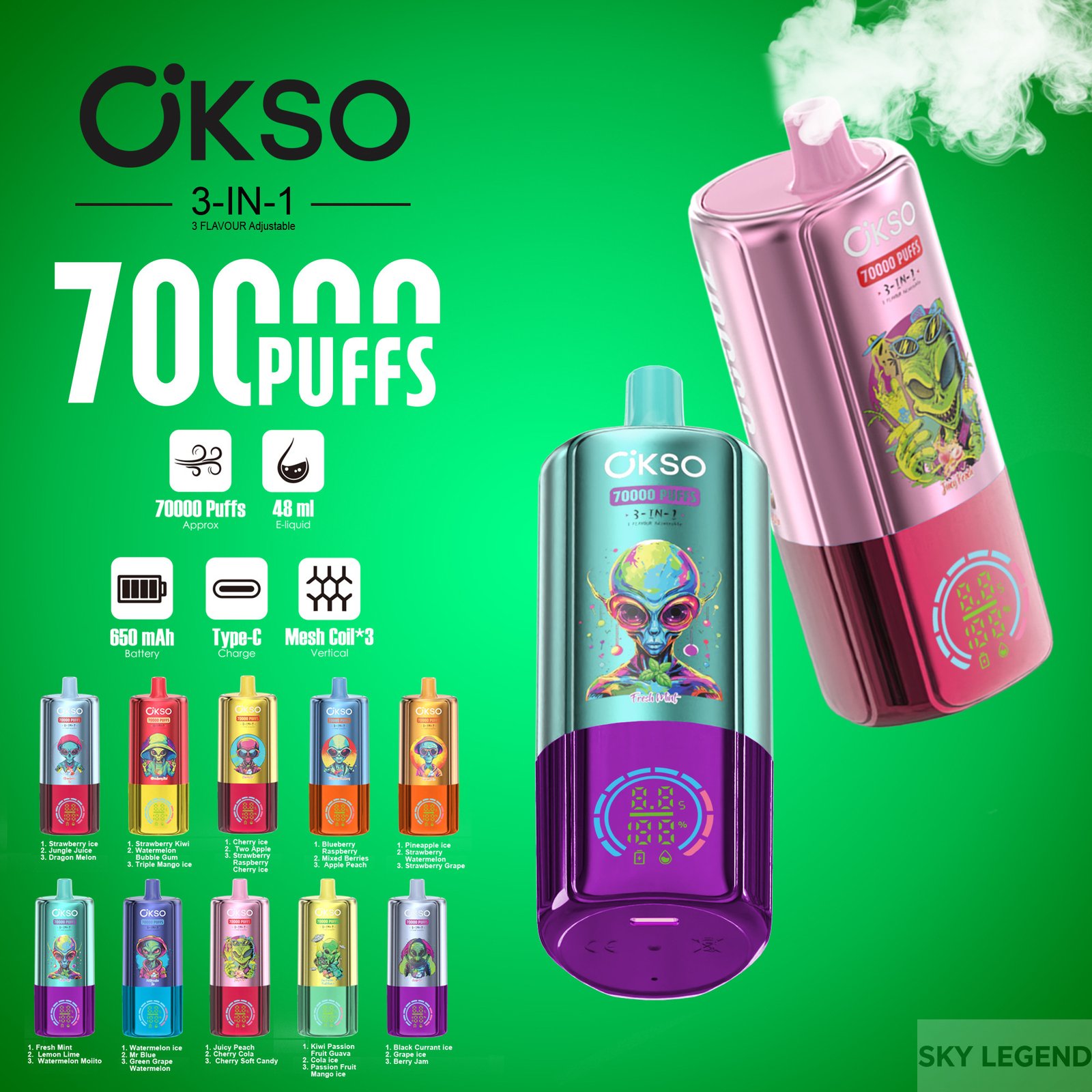 OKSO-3IN1-70000-PUFF wholesale disposable vapes with flavor switching and Switching flavors disposable vape
