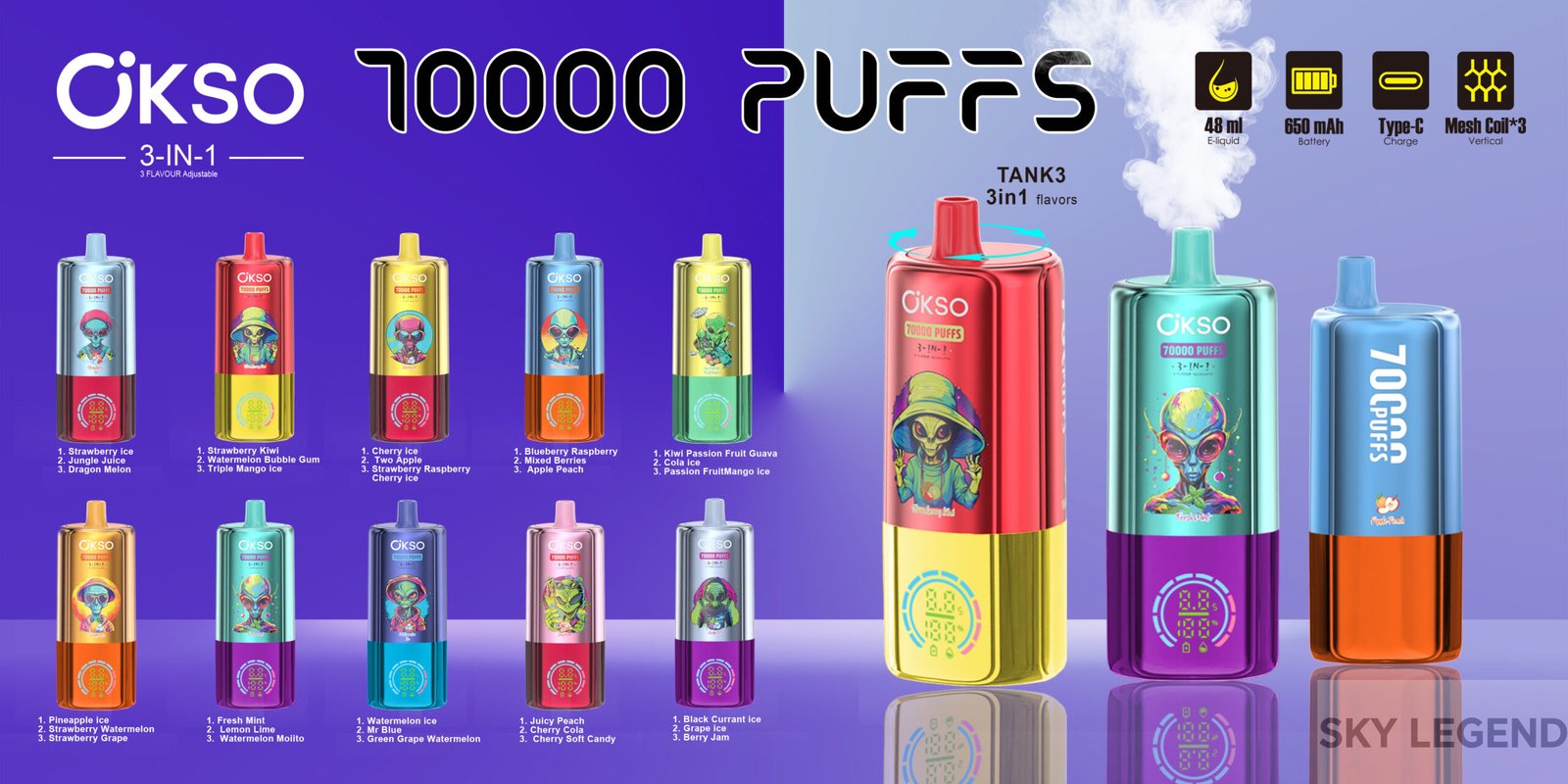 OKSO-3IN1-70000-PUFF wholesale disposable vapes with flavor switching and Switching flavors disposable vape