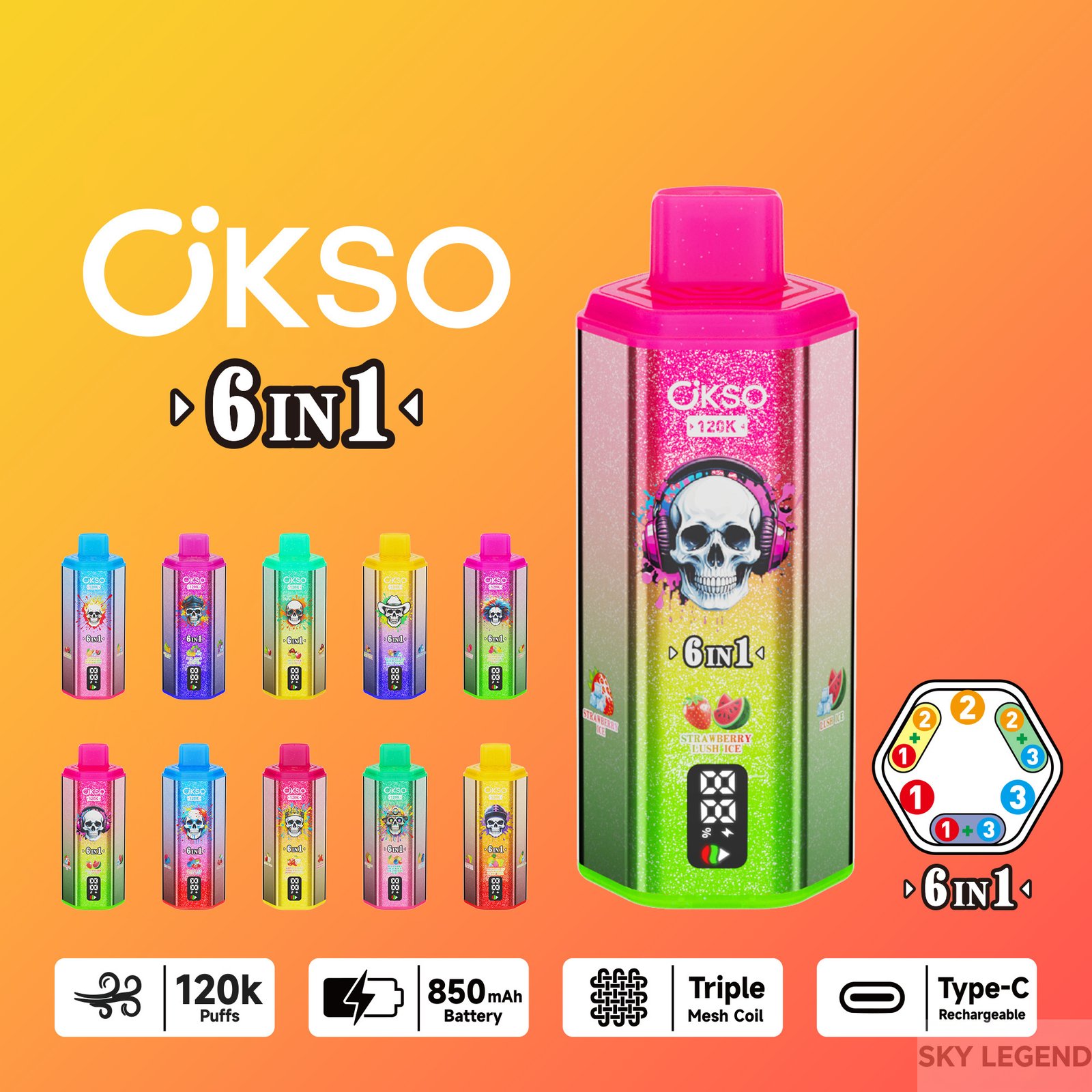OKSO-6IN1-120000-PUFF wholesale disposable vapes with flavor switching and Ranking of Switchable Flavor Disposable vape