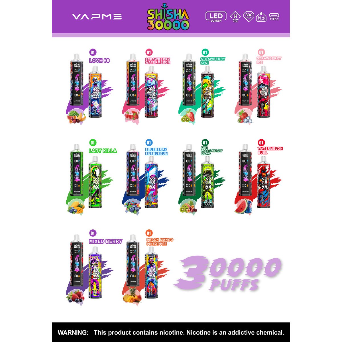 Vapme Shisha 30K Flavours 008 wholesale disposable vape